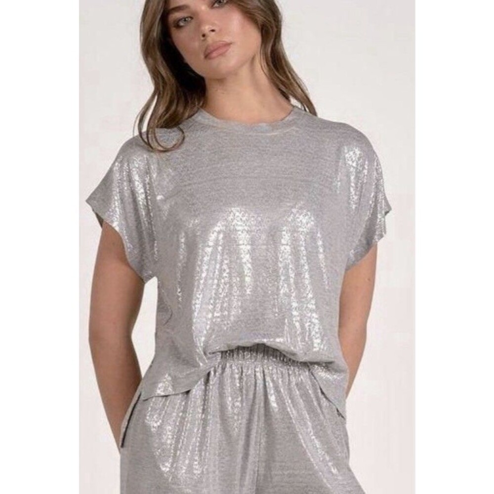 Elan Silver Metallic Short Sleeve T-shirt Jumpsuit S - Malia - Picture 2 of 7